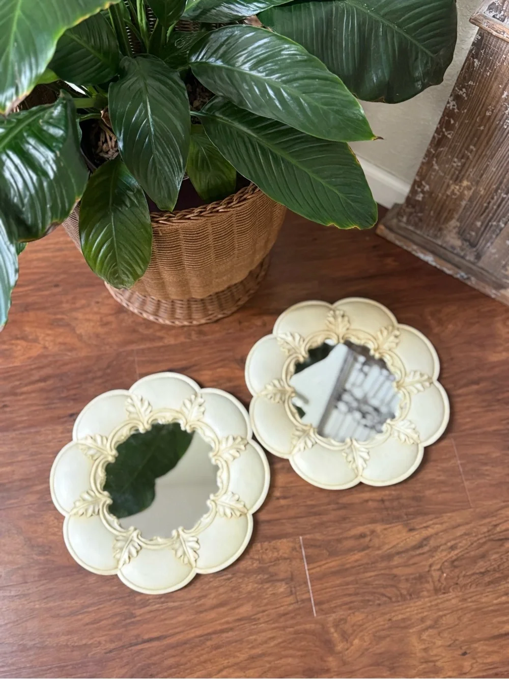 2-Vintage Ornate Wall Mirrors French Country Accent Shabby Cottage Resin 14
